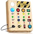 HONGDDY Busy Board Montessori Toys for Toddler, Wooden Sensory Board Switch Toy with Shape Sorter LED Light Up Travel Toys Educational Plane Travel Activity for Girls & Boys Gifts