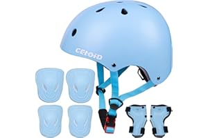 CELOID Kids Bike Skateboard Helmet Pad Set,Toddler Cyling Protective Gear Knee & Elbow Pads Wrist Guards for 5-8-10-12-14-16 Years Girls Boys Bicycle Scooter Roller Skate Inline Skating Rollerblading