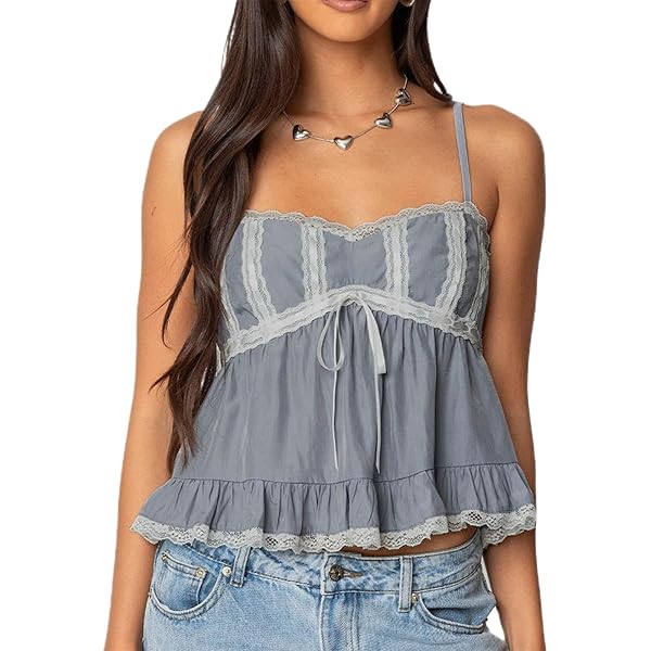 Seyurigaoka Women Babydoll Tank Tops Y2k Spaghetti Strap