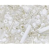 PPhtony Mixed Craft Beads 1000Pcs/20g Glass Seed Beads Tube Beads Bugle Beads 1.5-4.5mm Small Loose Spacer Beads for DIY Bracelets Necklace Earring Jewelry Making (Silver White)