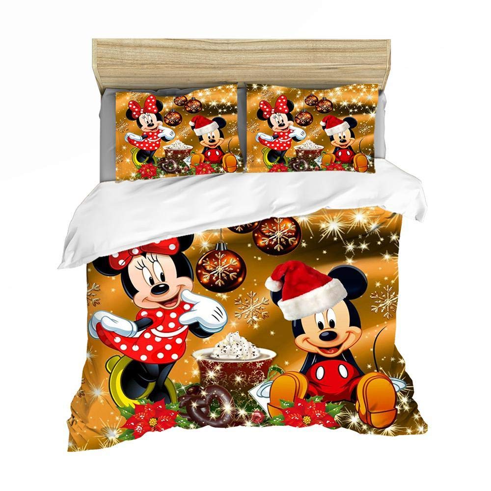 ROZA - Mickey Minnie Christmas Santa Claus Bedding Set Duvet Cover Children Bed Set Nightmare Before Christmas Size - US-Twin-Style 187