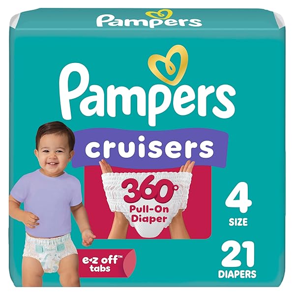 PAMPERS DIAPERS – CRUISERS 360° – SIZE 4, 21 COUNT, UP TO 100% LEAKPROOF FIT, DESIGNED FOR ACTIVE BABIES, PULL ON DIAPER