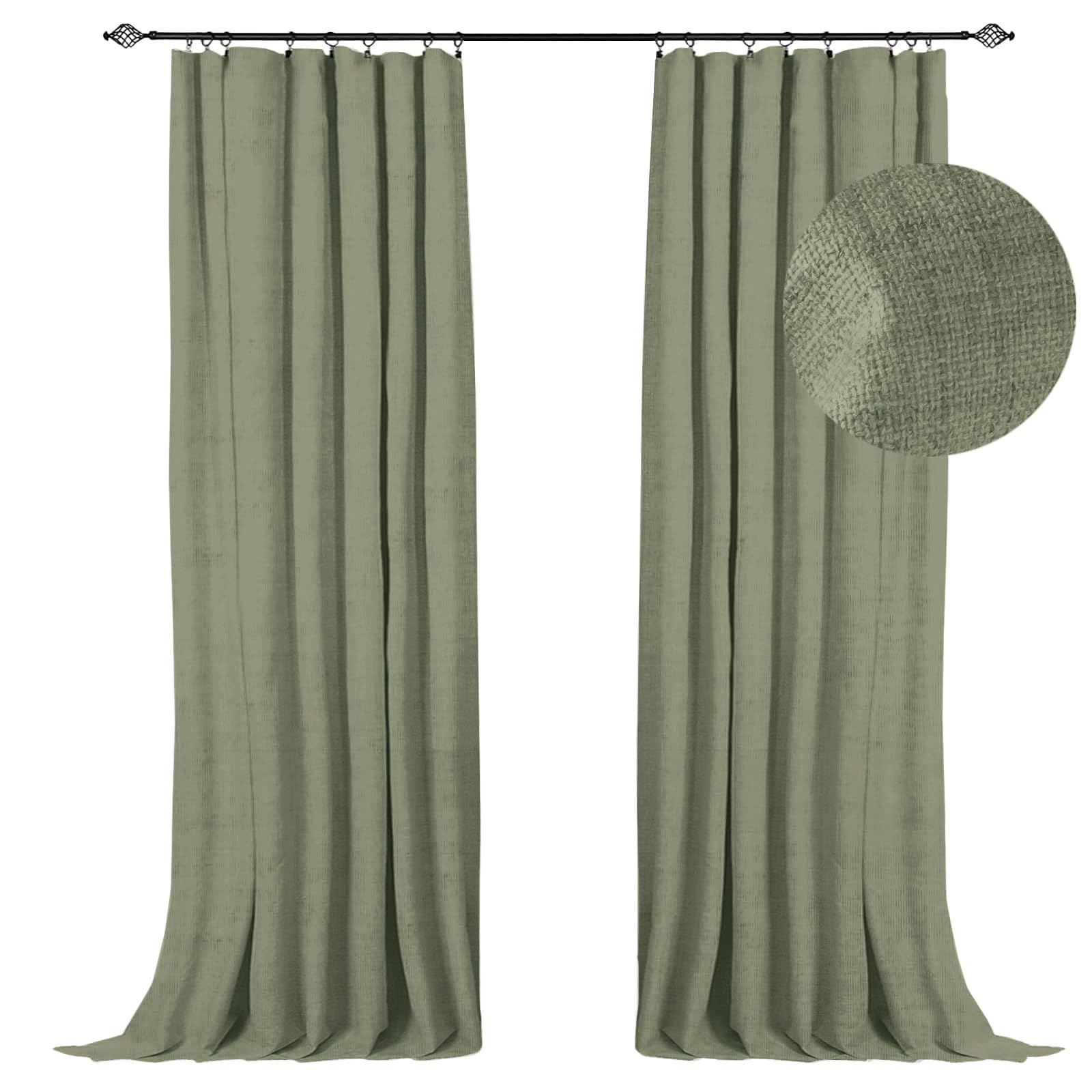 Photo 1 of 100% Blackout Shield Full Blackout Curtains for Bedroom 84 inch Length 2 Panels Set, Clip Rings/Rod Pocket Faux Linen Black Out Curtains for Living Room, Thermal Insulated, 50Wx84L, Light Sage