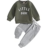 Baby Toddler Boys Fall Winter Outfits Little Dude Letter Printed Long Sleeve Sweatshirts Pants 2Pcs Clothes Set
