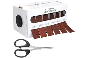 Emery Cloth Roll, 6 Grits Abrasive Sand Paper with Dispenser and Scissors, 80 150 240 320 400 600 Grit Sandpaper Assortment f