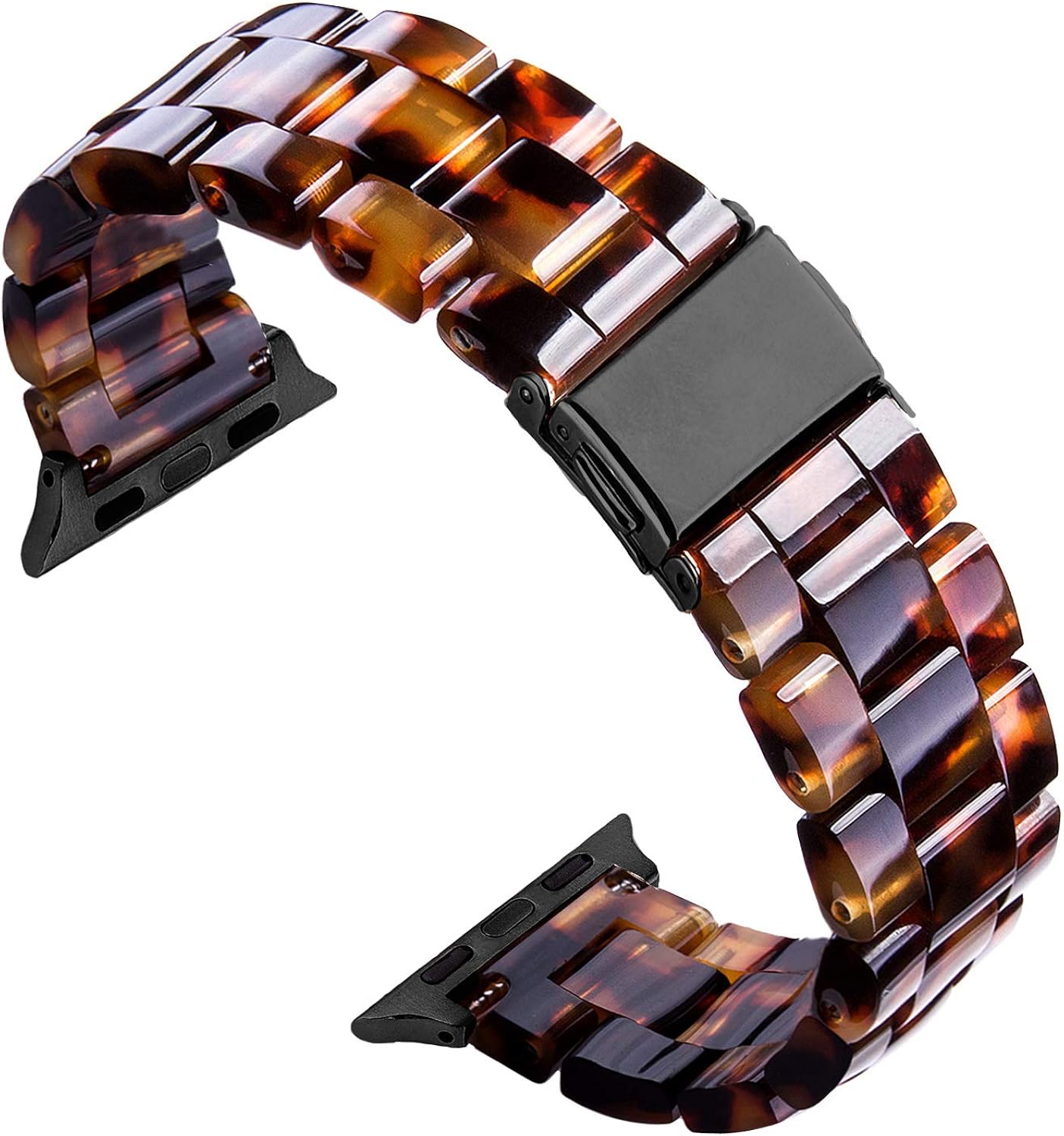 VIQIV Resin Bracelet Compatible with Apple Watch Band 38mm 40mm 42mm 44mm Iwatch Series 5/4/3/2/1, Tortoiseshell Dressy Bangle Jewelry Wristband Strap for Women Stainless Steel Adjustable