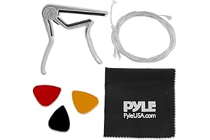 Pyle 4 Classic Guitar Accessory Kit - Nylon Strings, Full Set of Replacement, Silver Capo with 3 pcs. ABS Picks & Cleaning Cl