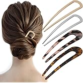 TIOSRU 4 PCS French Hair Pins for Women, Metal U Shaped Hair Pin Acetate Tortoise Shell Hair Forks French Twist Hair Pins for Buns Hair Styling Pin for Thick Thin Hair