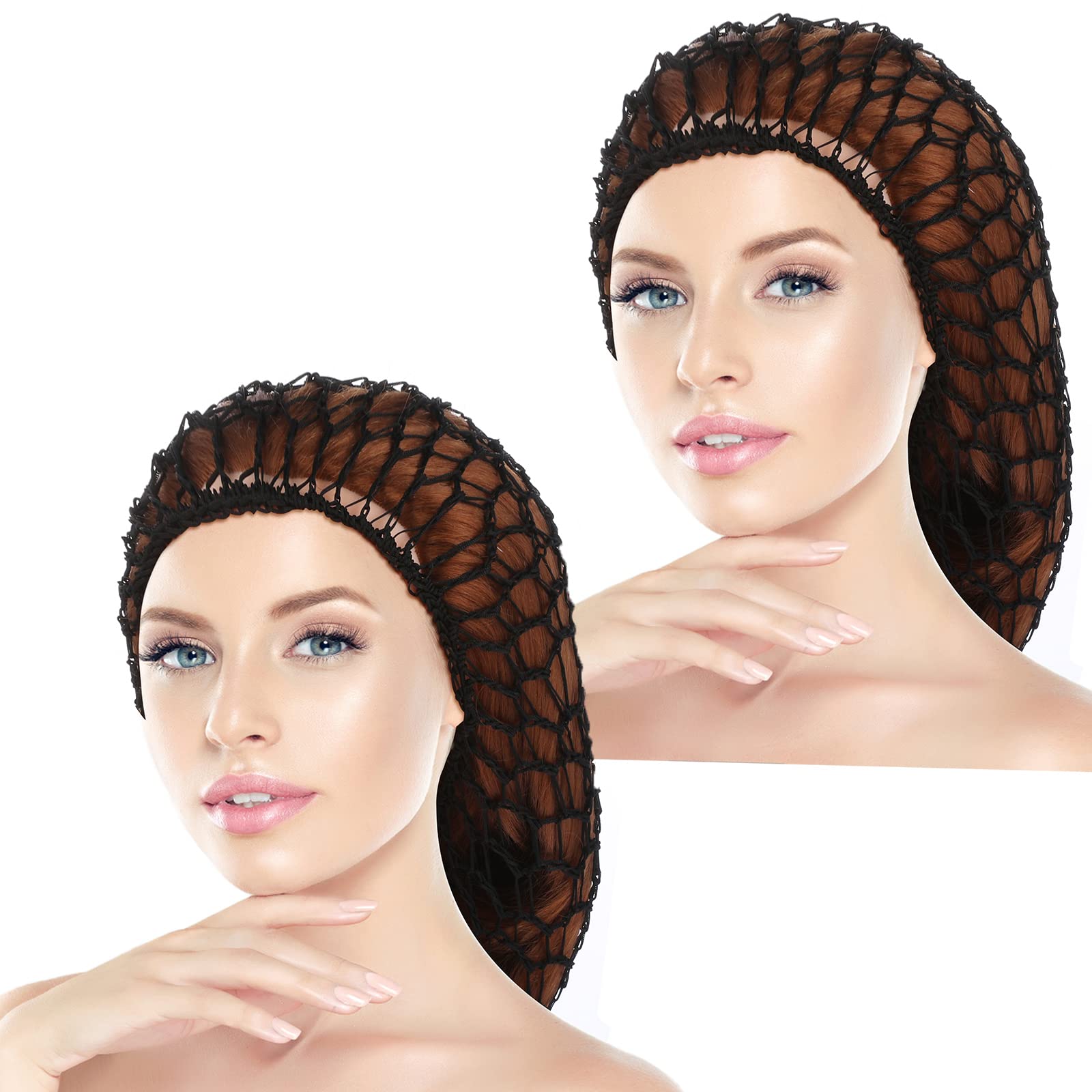 WLLHYF 2 Pieces Mesh Hair Net Rayon Knit Snood Hat Crochet Hair Wraps Sleep Cap Mesh Soft Hairnet Large Hair Cover Ornament Accessory for Women Girls Long Straight Thick Curly Hair (2 Black) (Black)