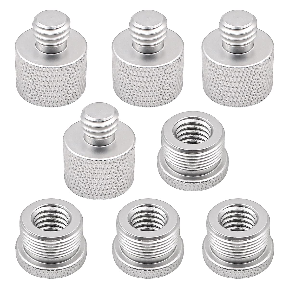 CENPEK Screw Adapter 5/8 Inch Female Thread to 3/8 Inch Male Thread 3/8 Inch Female Thread to 5/8 Inch Male Thread Screw for Microphone Stand Tripod Screw Pack of 8 (Silver)