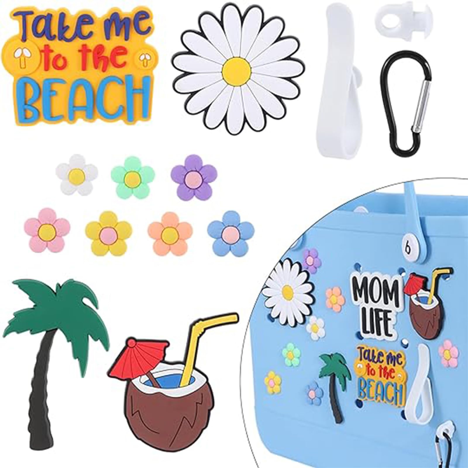 WUZIA Bogg Bag Accessories Summer Beach Themed Rubber Decorative Insert Charms 6Pcs Keychain Hooks Accessories 14-16mm