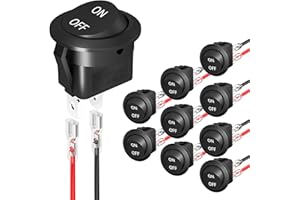 Joinfworld 10Pcs Round Rocker Switch 12V ON Off Switch 12 Volt DC Circle Toggle Switch 2 Pin SPST 6A/250V 10A/125V AC 20MM Small Rocker Switch with Wires for Auto Car Marine Boat - UL Listed