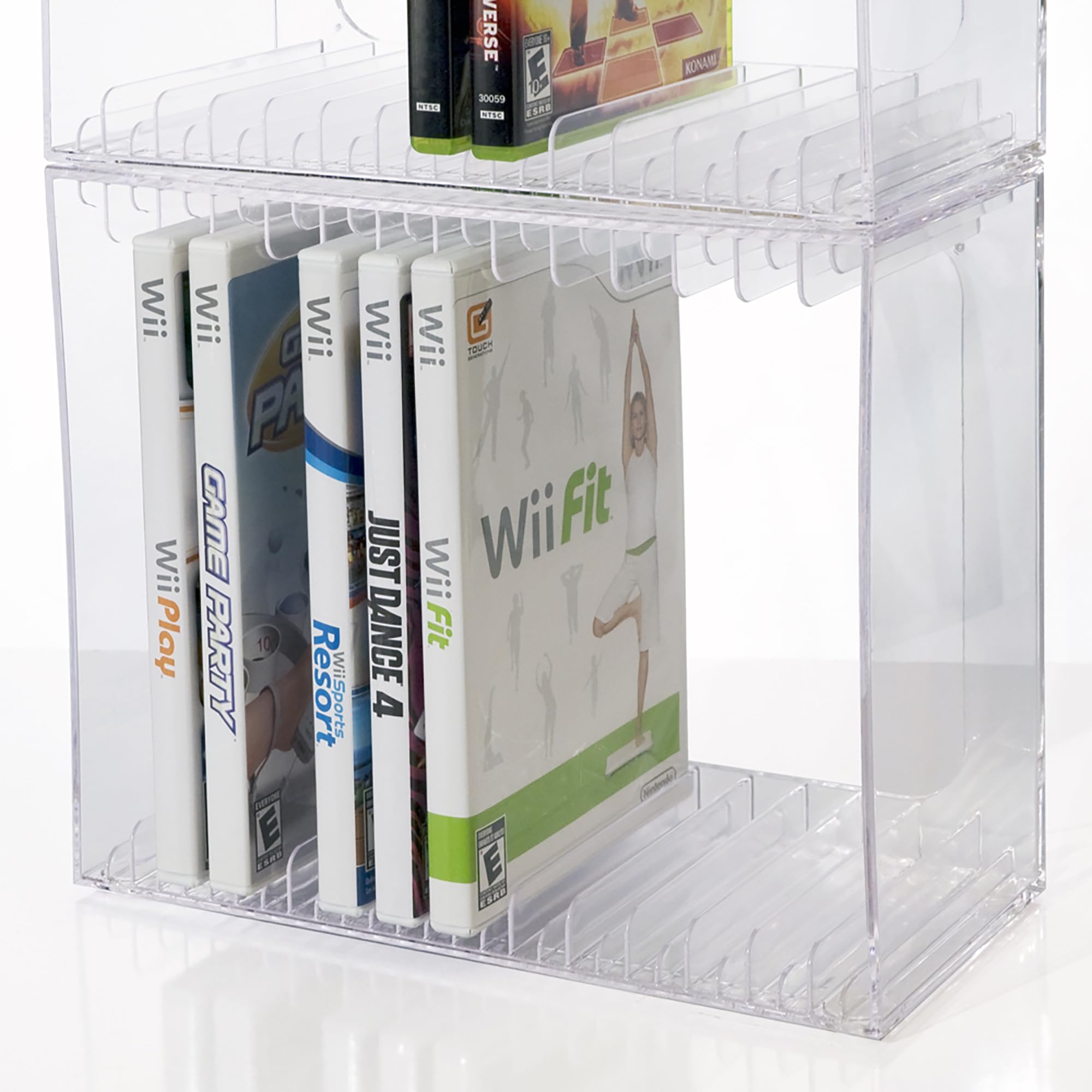 STORi Stackable Clear Plastic DVD Organizer with Rubber Feet | Rectangular Holder Perfect for Theater Room | Holds up to 14 Standard DVD Cases | Made in USA
