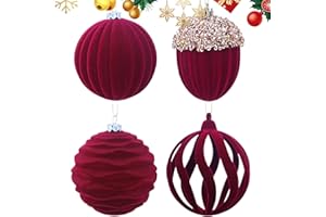 Velvet Christmas Tree Balls - 4pcs Holiday Decor| Soft Ornament Set for Window, Shelf, Fireplace | Elegant Round Baubles for 