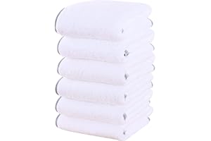 Cosy Family Ultra Soft Microfiber Absorbent Hand Towel Set of 6 - Silk Hemming Towels for Bathroom - Quick Drying - Perfect for Bath, Fitness, Gym, Shower, Hotel, and Spa - 16x28 Inch, White