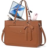 RAINSMORE Laptop Bag for Women 15.6 Inch Work Tote Bags Leather Laptop Tote Waterproof Computer Bag Professional Office Business Briefcase Large Handbag for College Teacher Travel, Brown
