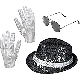 Pop Star Costume Halloween costume for adult Rock Super Star Cosplay Accessories Sequin Gloves Black Fedora Hat Sunglass for 80s 90s Themed Halloween costume