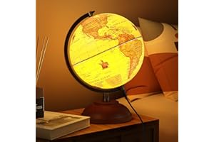 JOWHOL Illuminated Globe of the World with Wooden Stand, 8'' Vintage World Globe Built in LED Night Light for Kids&Adults' Geography Learning, Decor for Home Office Classroom