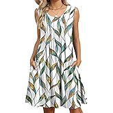 Summer Floral Dresses for Women 2025 Loose Beach Vacation Casual Crew Neck Sleeveless Sundresses Tank Dress with Pockets