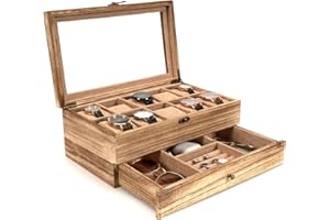 Emfogo Watch Box - 10 Slot Watch Case for Men Women, Wooden Watch Holder Organizer Display for Mens, Gift For Boyfriend Fathers Day Birthday Gifts (Rustic Brown)