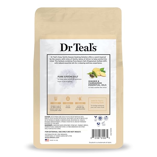 DR TEAL’S EPSOM SALT MAGNESIUM SOAK, LIMITED EDITION COZY VANILLA SEASON, 3LBS