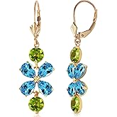 Galaxy Gold GG 14k Yellow Gold Peridot and Blue Topaz Flower Dangle Earrings