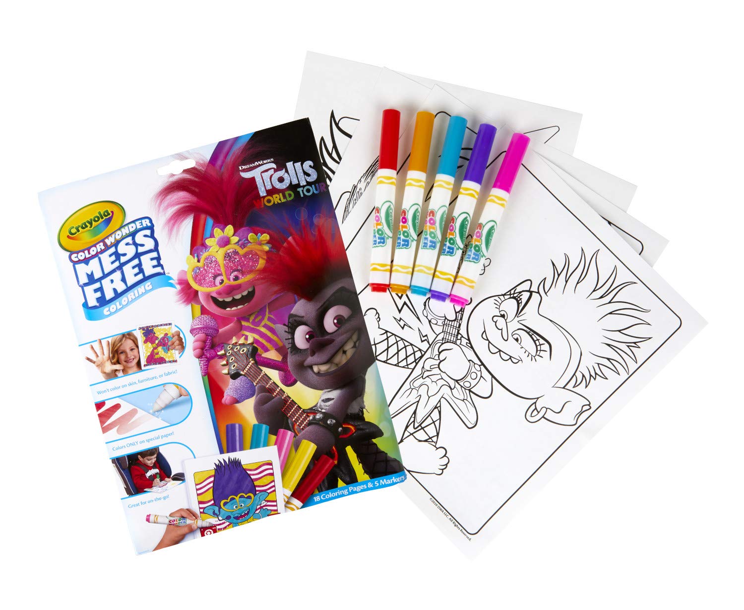 Crayola Trolls 2, Color Wonder Mess Free Coloring Pages & Markers, Gift for Kids, Age 3, 4, 5, 6