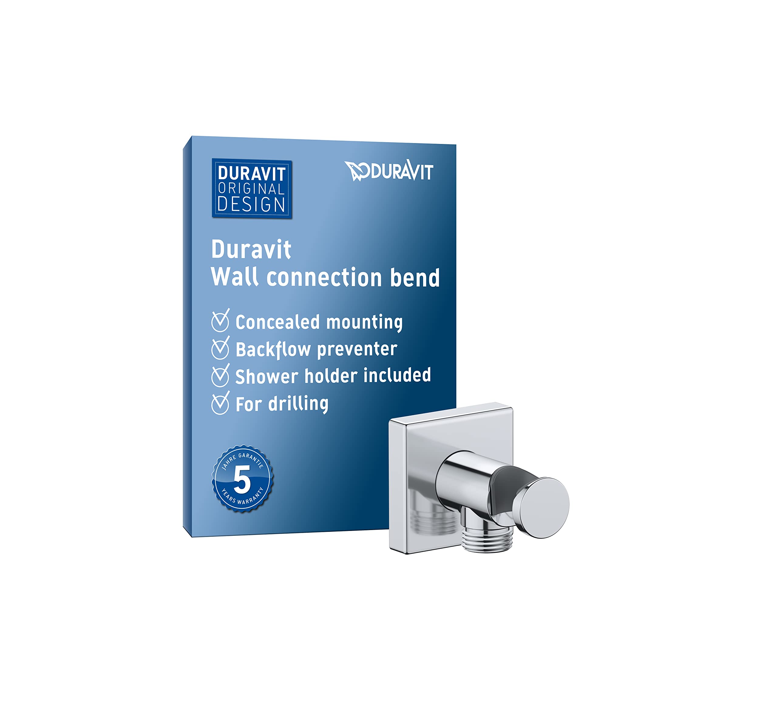 Duravit Universal Wall Outlet, Wall Outlet with Shower Holder, Square Wall Connection Elbow, Chrome