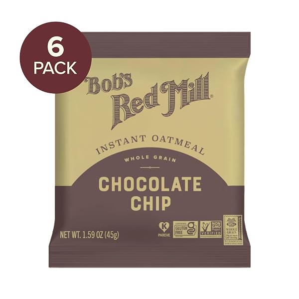 BOB’S RED MILL INSTANT OATMEAL PACKETS, CHOCOLATE CHIP (1 BOX/6 PACKETS PER BOX), NON-GMO, GLUTEN FREE, WHOLE GRAIN