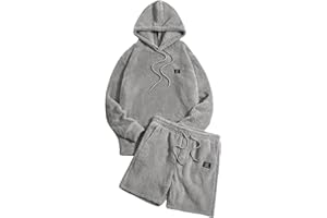 Verdusa Men's 2 Piece Tracksuit Sets Fleece Fuzzy Hooded Sweatshirt and Shorts