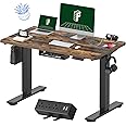 FLEXISPOT EN2 Whole-Piece Standing Desk with Clamp Power Strip, 48 x 24'' Electric Stand Up Height Adjustable Desk with Cable Management (Black Frame + 48" Rustic Brown Desktop, 2 Packages)