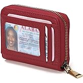 GAEKEAO Credit Card Holder Wallet for Women RFID Blocking Small Genuine Leather Card Case with Coin Pocket ID Window