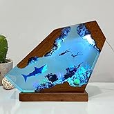 Shark Ocean Resin Lamp, Handmade Resin Night Light for Home Office Decor, Multi-Color LED Light with USB Port, Shark Gifts for Women & Men, Birthday Holiday Marine Biology Gifts for Kids (6"x4")