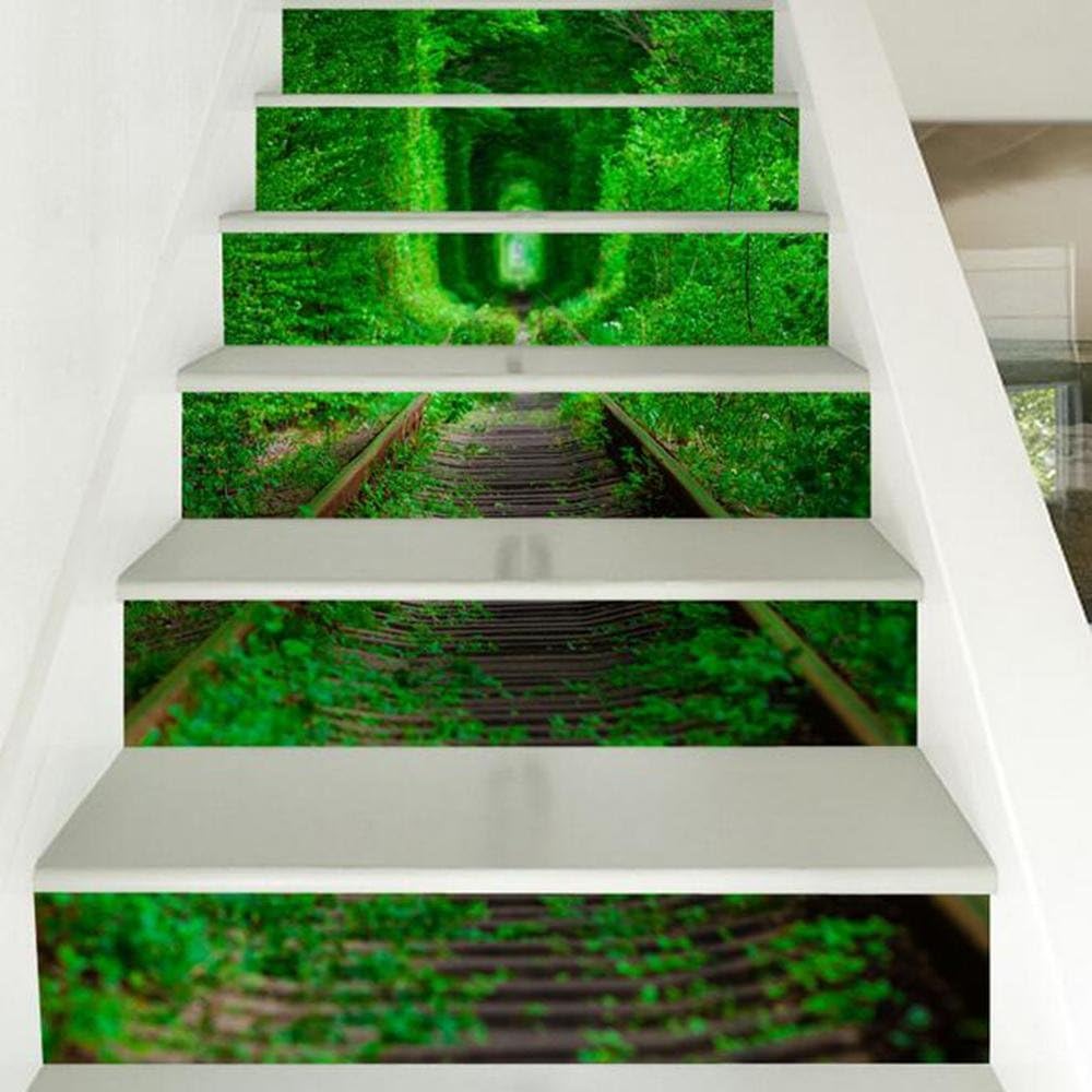 ZDDT 3d three-dimensional train track staircase stickers, stairs decorative wall stickers 100 * 18cm * 6pcs