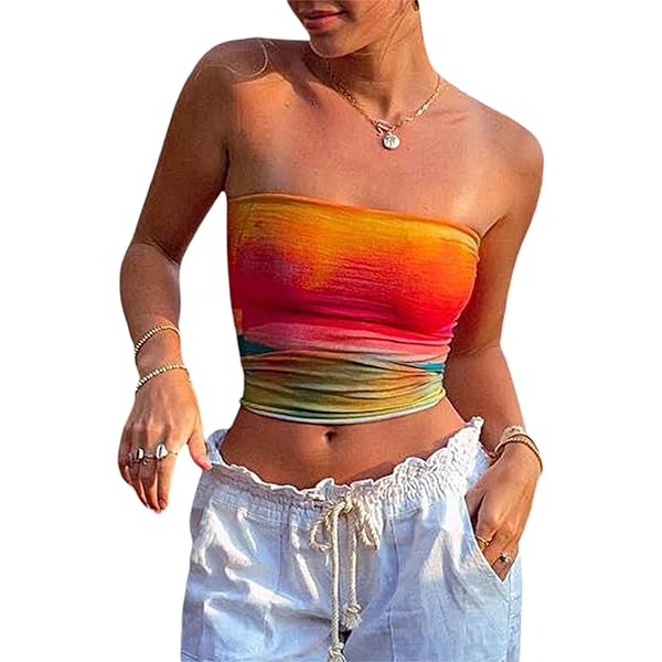 Women Y2K Tube Tops Summer Backless Slim Bandeau Crop Tops