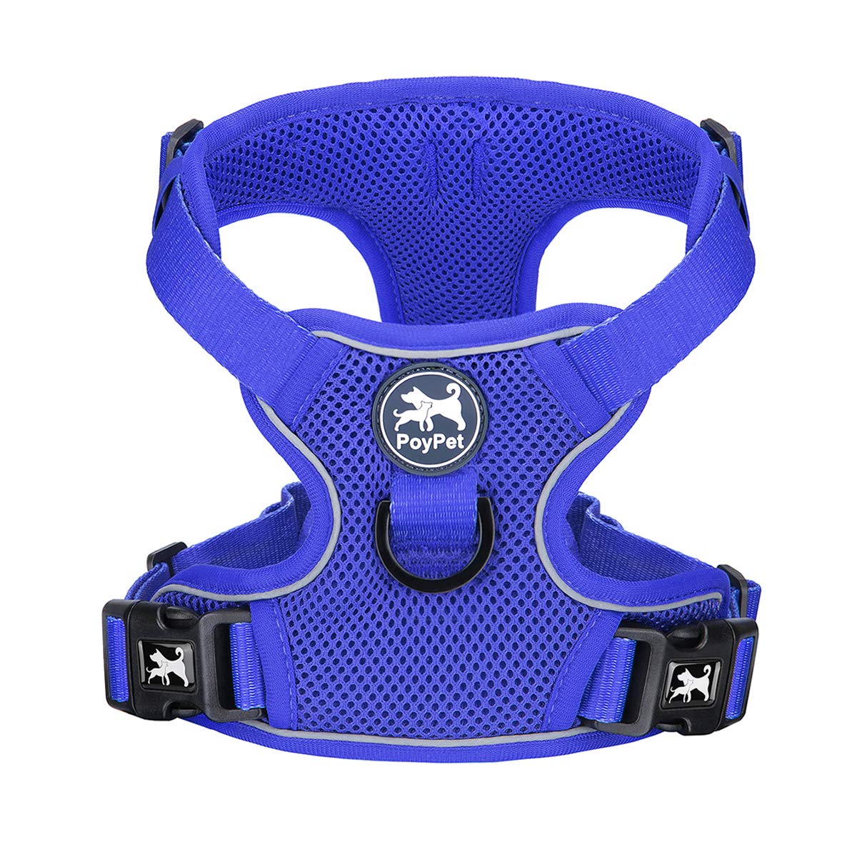Photo 1 of PoyPet Reflective Soft Breathable Mesh Dog Harness Choke-Free Double Padded Vest with Adjustable Neck and Chest(Royal Blue,XS)