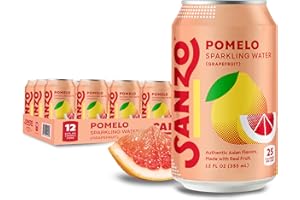 Sanzo Flavored Sparkling Water - Pomelo Grapefruit Soda - Low Calorie Low Sugar Soda - Craft Asian Drinks - Vegan Gluten Free Carbonated Flavored Water - Fizzy Bubbly Healthy Drinks - 12oz, 12 Pack