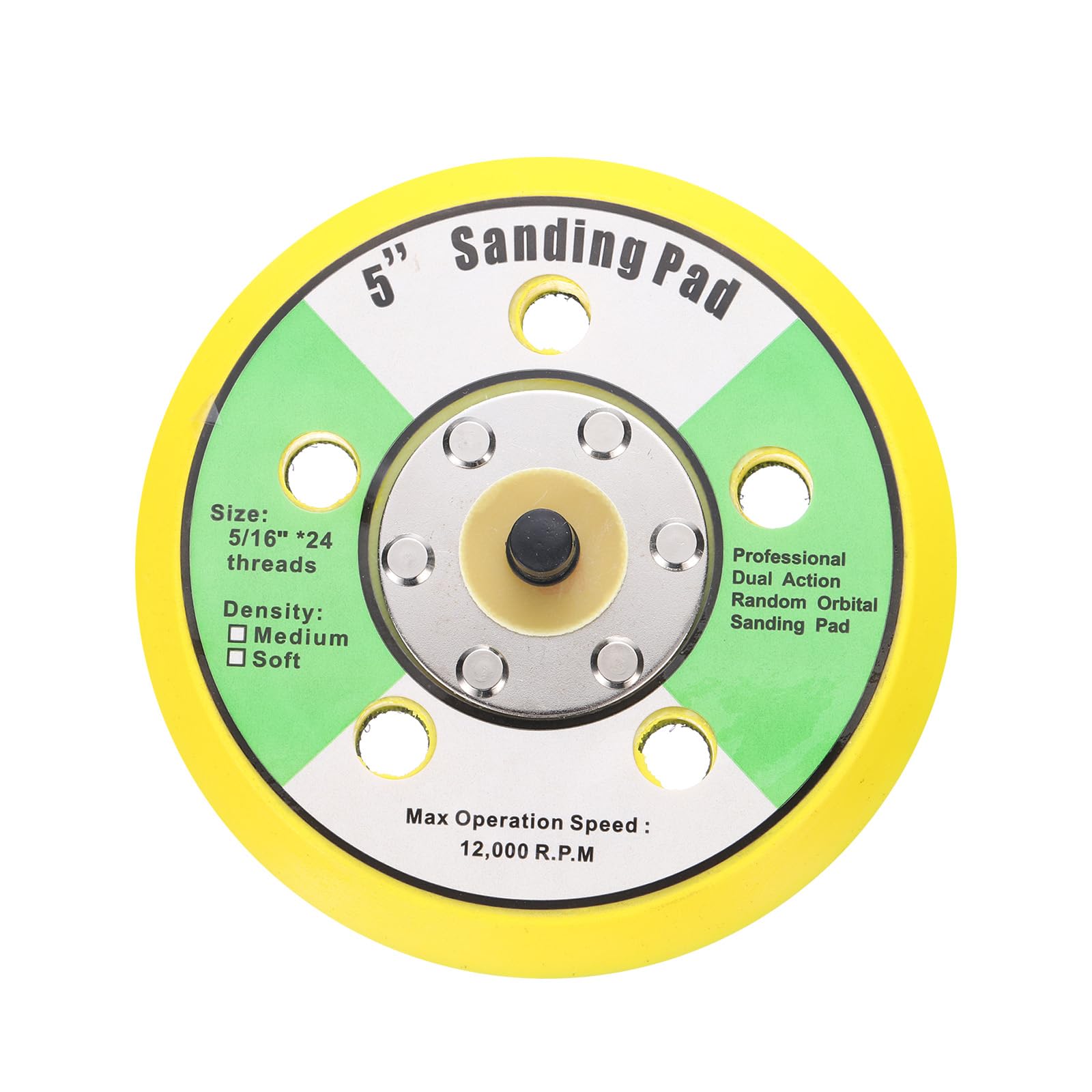 Sourcingmap 5 Inch Hook and Loop Backing Sanding Pads with 5/16"-24 Thread for Diamond Sanding Finishing Polishing Buffing Pads, Yellow and Black 1pcs