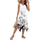 AUSELILY Women's Summer Dresses 2026 Casual Sleeveless Sundress Asymmetrical Hem Midi Tank Beach Dress with Pockets