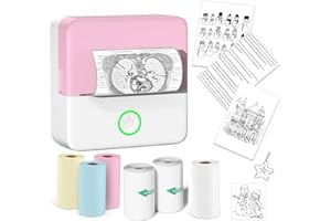 Bagvhandbagro Pocket Printer Mini Thermal Printer Inkless Sticker Printer - X6 Portable Bluetooth Photo Printer for Study, Notes, Labels, Work - Christmas Kids Gifts (Pink, 1 Printer +6 Roll Paper)