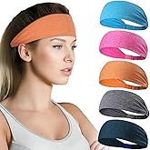 Beister Sports Headbands for Men & Women (5 Pack), Moisture Wicking Sweatbands, Elastic Non Slip Sweat Bands, Athletic Workout Fashion Wide Hair Bands for Running, Cycling, Basketball, Yoga
