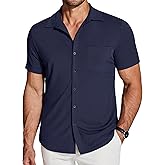 COOFANDY Men's Ribbed Button Down Shirts Short Sleeve Casual Shirt with Pocket Summer Beach Camp Tops