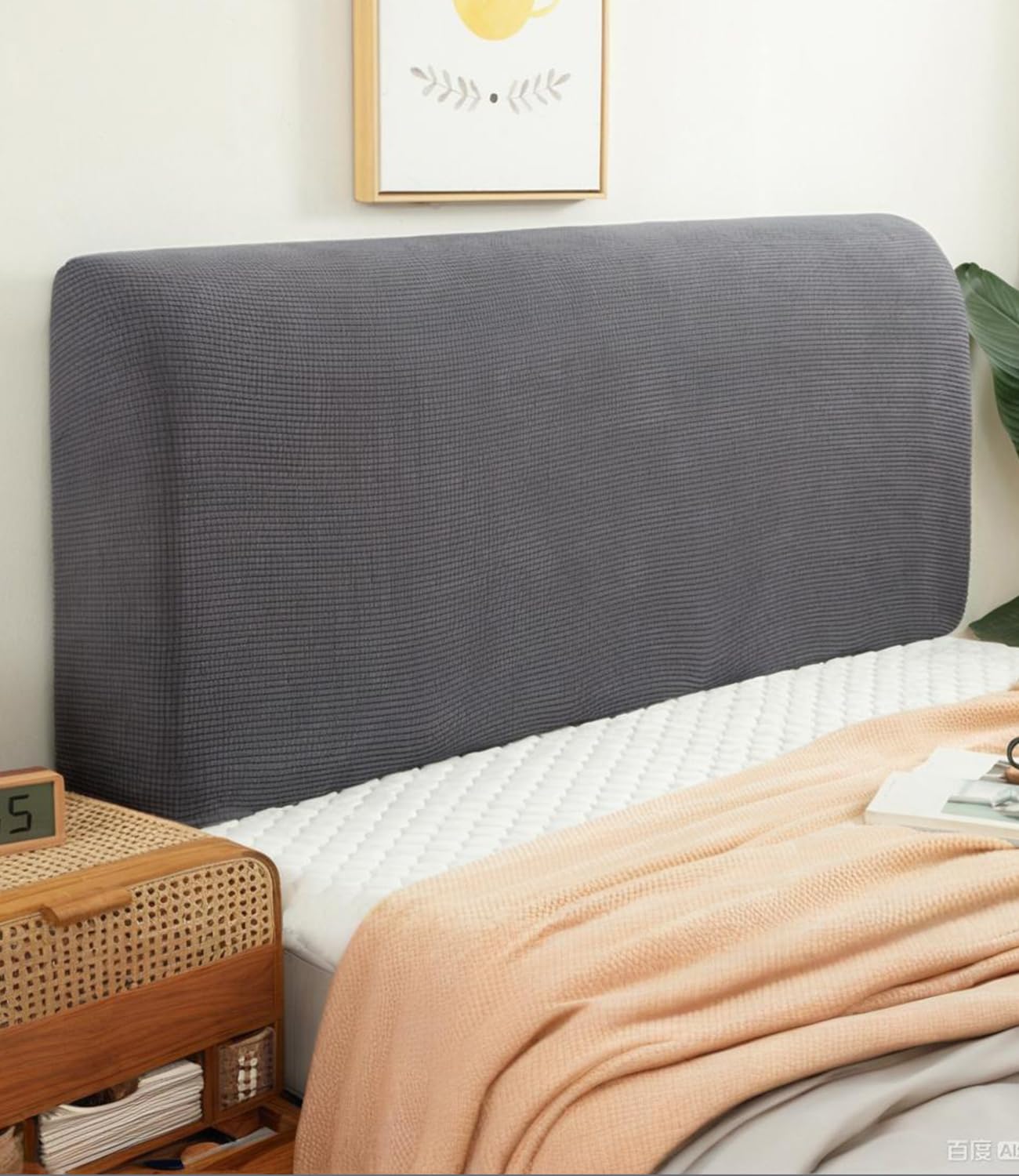 FANSU Headboard Cover for Single Double King Size Bed, Polar fleece Dustproof Headboard Wrap, Stretch All-Inclusive Bed Head Protector Cover Modern Bedroom Decoration (Dark gray,150cm)