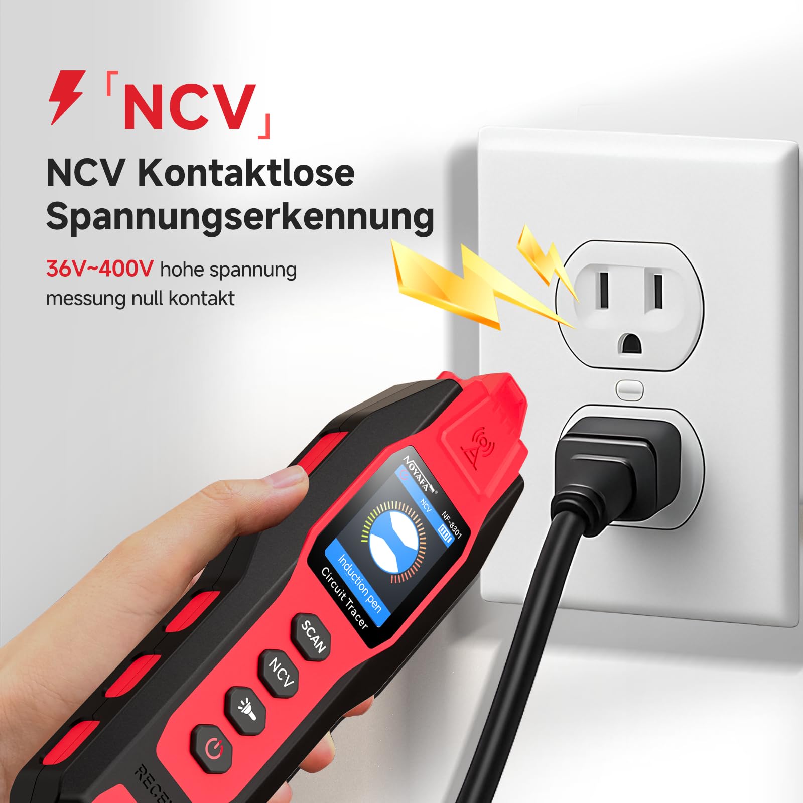 NOYAFA NF-8301 Kabelsuchgerät & Leitungssucher mit Digitalmultimeter, Unterirdischer Kabeldetektor, 8 Stufige Empfindlichkeit, Circuit Tracer für Wand, Sicherungs & Bewässerungskabel 6