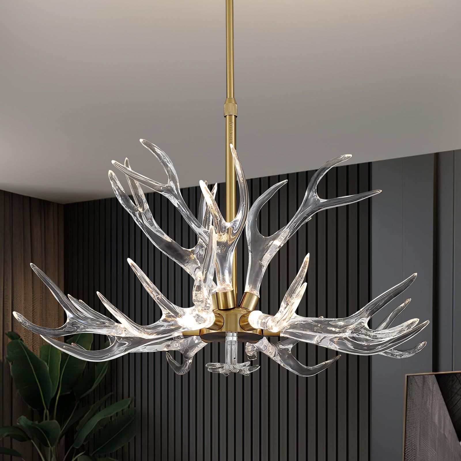 RinkBik Acrylic Antler Chandelier Ceiling Light Fixtures, Deer Antler ...