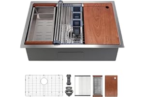 Cozzivita 30in Undermount Workstations Kitchen Sinks - Single Bowl 11 Gauge Stainless Steel Sink 10inch Deep Worktation Sink with Cutting Board and Accessories