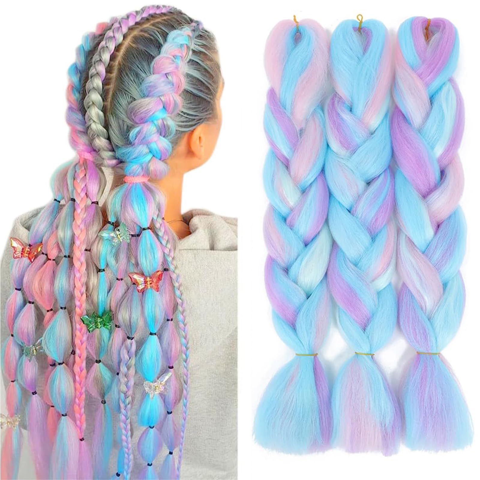 WoWCFyyds 24'' Jumbo Braiding Hair Extensions Mix Color Ombre Jumbo Braids Extensions Hair 3Packs Kanekalon Hair Afro Box Braids Coloured Hair Extensions for Braiding โ image 1