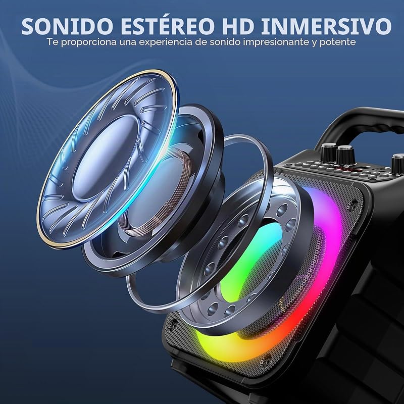 Ankuka Karaoke 2 microfones sem fio alto-falante profissional de karaokê com microfone para com sistema PA, suporta Bluetooth / TV / TF / USB / AUX / FM / TWS (Preto)