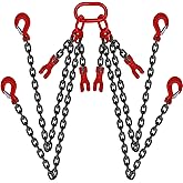 SCIEO Chain Sling 5/16 Inch x 10 Ft Quad Leg Lifting Chain with 4 Leg Grab Hooks and Adjusters, G80 Heavy Duty Lift Sling Chains for Engine Hoist 5 Ton Capacity,10FT