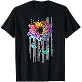 Zero Lucks Given Sugar Skull Sunflower & American Flag T-Shirt for Women Kids Men